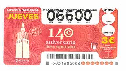 Décimo 06600 del sorteo 31-16/04/2026 Jueves