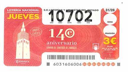 Décimo 10702 del sorteo 31-16/04/2026 Jueves