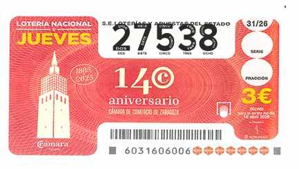 Décimo 27538 del sorteo 31-16/04/2026 Jueves