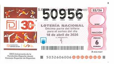 Décimo 50956 del sorteo 32-18/04/2026 Sábado