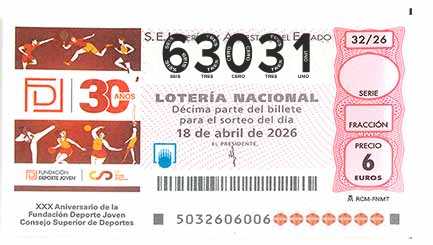 Décimo 63031 del sorteo 32-18/04/2026 Sábado