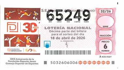 Décimo 65249 del sorteo 32-18/04/2026 Sábado