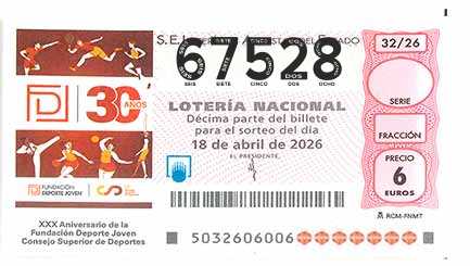 Décimo 67528 del sorteo 32-18/04/2026 Sábado