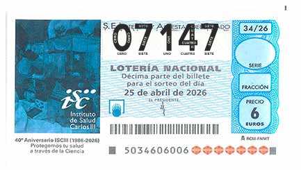 Décimo 07147 del sorteo 34-25/04/2026 Sábado