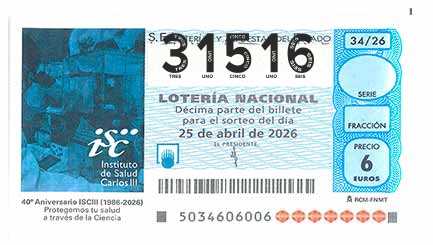 Décimo 31516 del sorteo 34-25/04/2026 Sábado