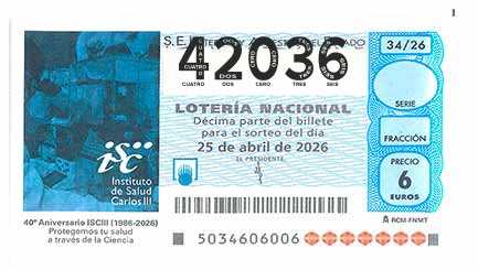 Décimo 42036 del sorteo 34-25/04/2026 Sábado