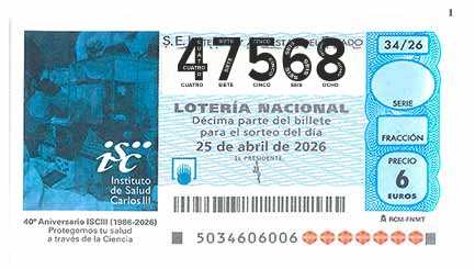 Décimo 47568 del sorteo 34-25/04/2026 Sábado