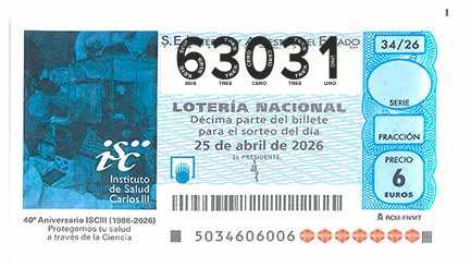 Décimo 63031 del sorteo 34-25/04/2026 Sábado