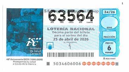 Décimo 63564 del sorteo 34-25/04/2026 Sábado