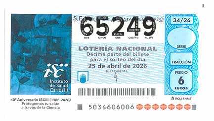 Décimo 65249 del sorteo 34-25/04/2026 Sábado