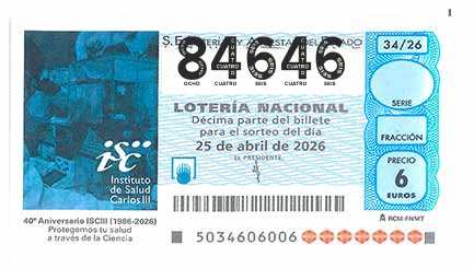 Décimo 84646 del sorteo 34-25/04/2026 Sábado