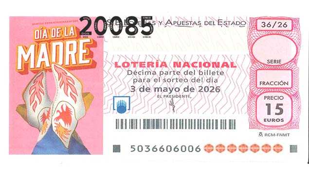 Décimo 20085 del sorteo 36-03/05/2026 Sábado