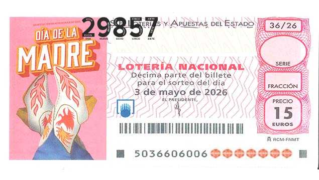 Décimo 29857 del sorteo 36-03/05/2026 Sábado