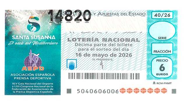 Décimo 14820 del sorteo 40-16/05/2026 Sábado