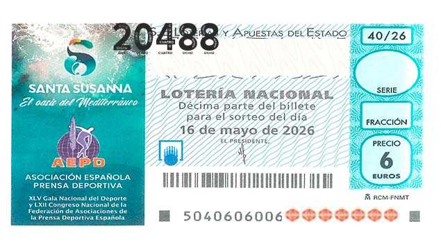 Décimo 20488 del sorteo 40-16/05/2026 Sábado