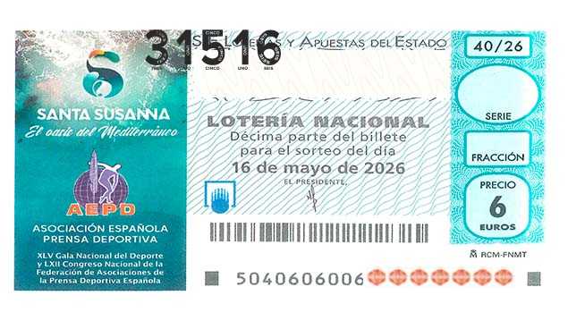 Décimo 31516 del sorteo 40-16/05/2026 Sábado