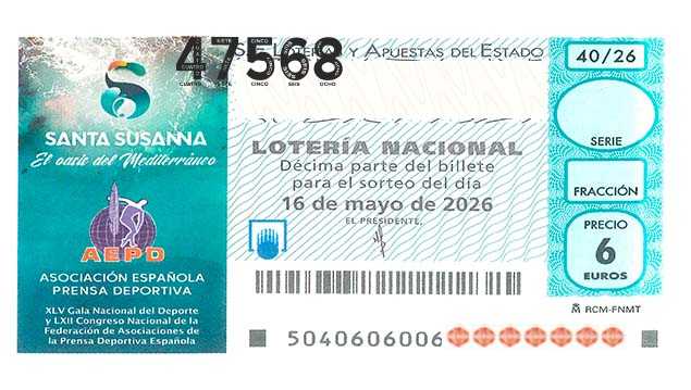 Décimo 47568 del sorteo 40-16/05/2026 Sábado