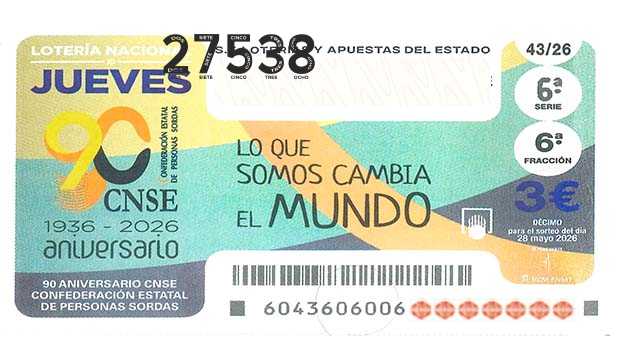 Décimo 27538 del sorteo 43-28/05/2026 Jueves