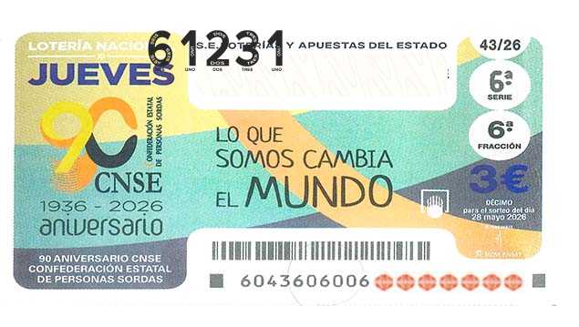 Décimo 61231 del sorteo 43-28/05/2026 Jueves