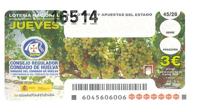 Décimo 16514 del sorteo 45-04/06/2026 Jueves