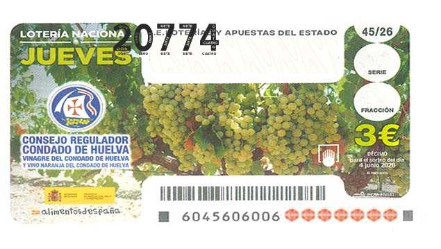 Décimo 20774 del sorteo 45-04/06/2026 Jueves