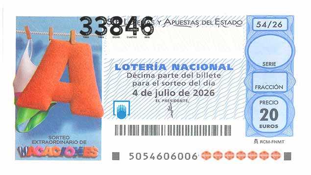 Décimo 33846 del sorteo 54-04/07/2026 Sábado