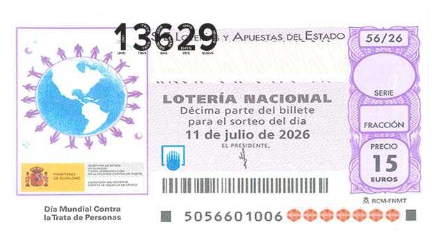 Décimo 13629 del sorteo 56-11/07/2026 Sábado