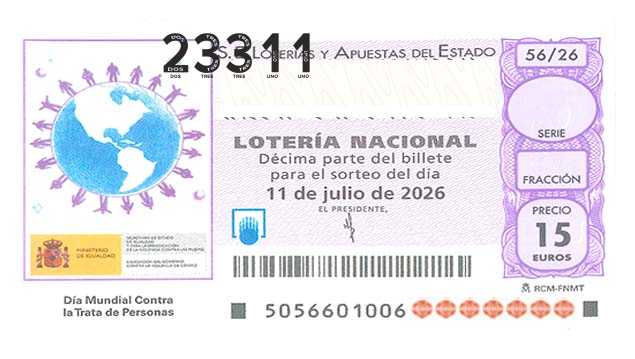 Décimo 23311 del sorteo 56-11/07/2026 Sábado