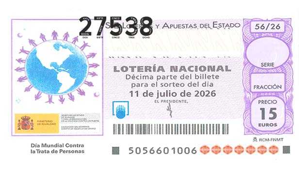 Décimo 27538 del sorteo 56-11/07/2026 Sábado