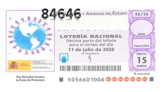 Décimo 84646 del sorteo 56-11/07/2026 Sábado