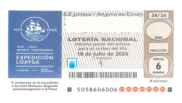 Décimo 98267 del sorteo 58-18/07/2026 Sábado