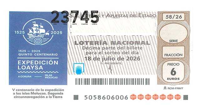 Décimo 23745 del sorteo 58-18/07/2026 Sábado