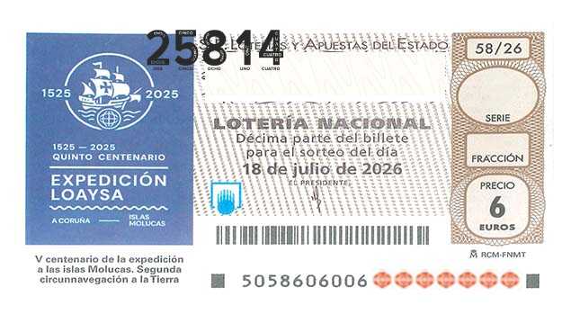 Décimo 25814 del sorteo 58-18/07/2026 Sábado