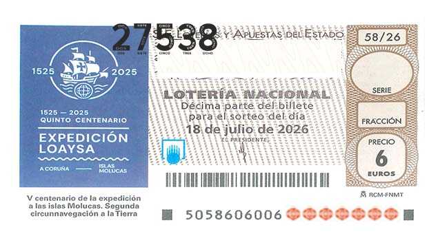 Décimo 27538 del sorteo 58-18/07/2026 Sábado