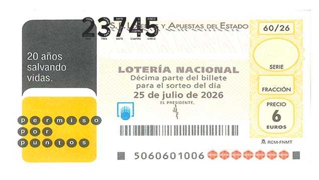 Décimo 23745 del sorteo 60-25/07/2026 Sábado
