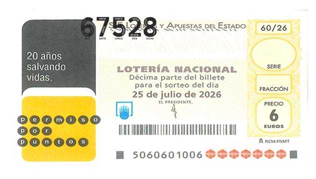 Décimo 67528 del sorteo 60-25/07/2026 Sábado