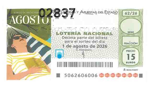 Décimo 02837 del sorteo 62-01/08/2026 Sábado