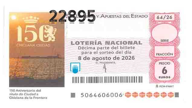 Décimo 22895 del sorteo 64-08/08/2026 Sábado