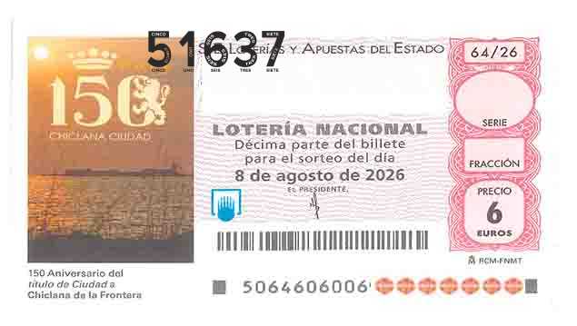 Décimo 51637 del sorteo 64-08/08/2026 Sábado