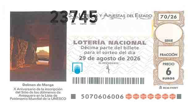 Décimo 23745 del sorteo 70-29/08/2026 Sábado